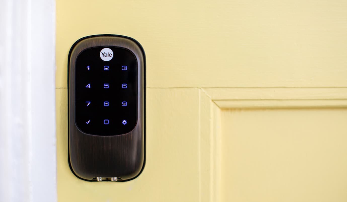 Smart door lock on door