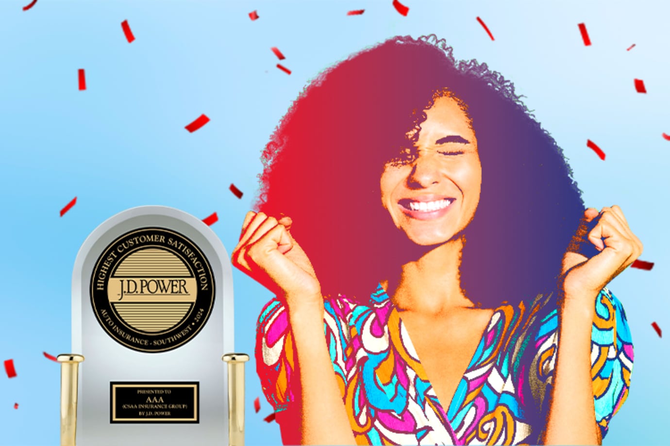 A woman celebrating great customer service through AAA MWG