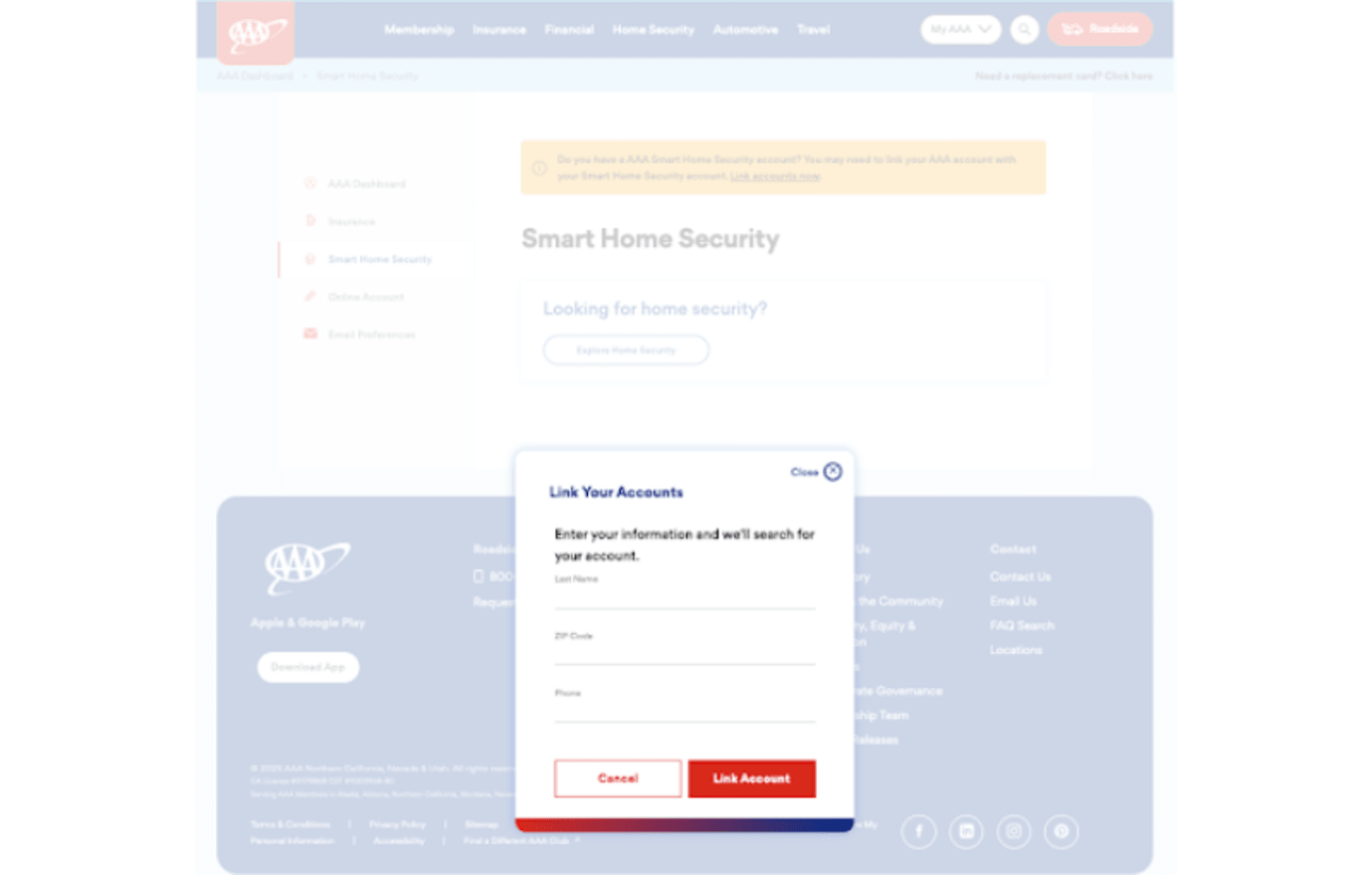 enter the information associated with your Smart Home Security account