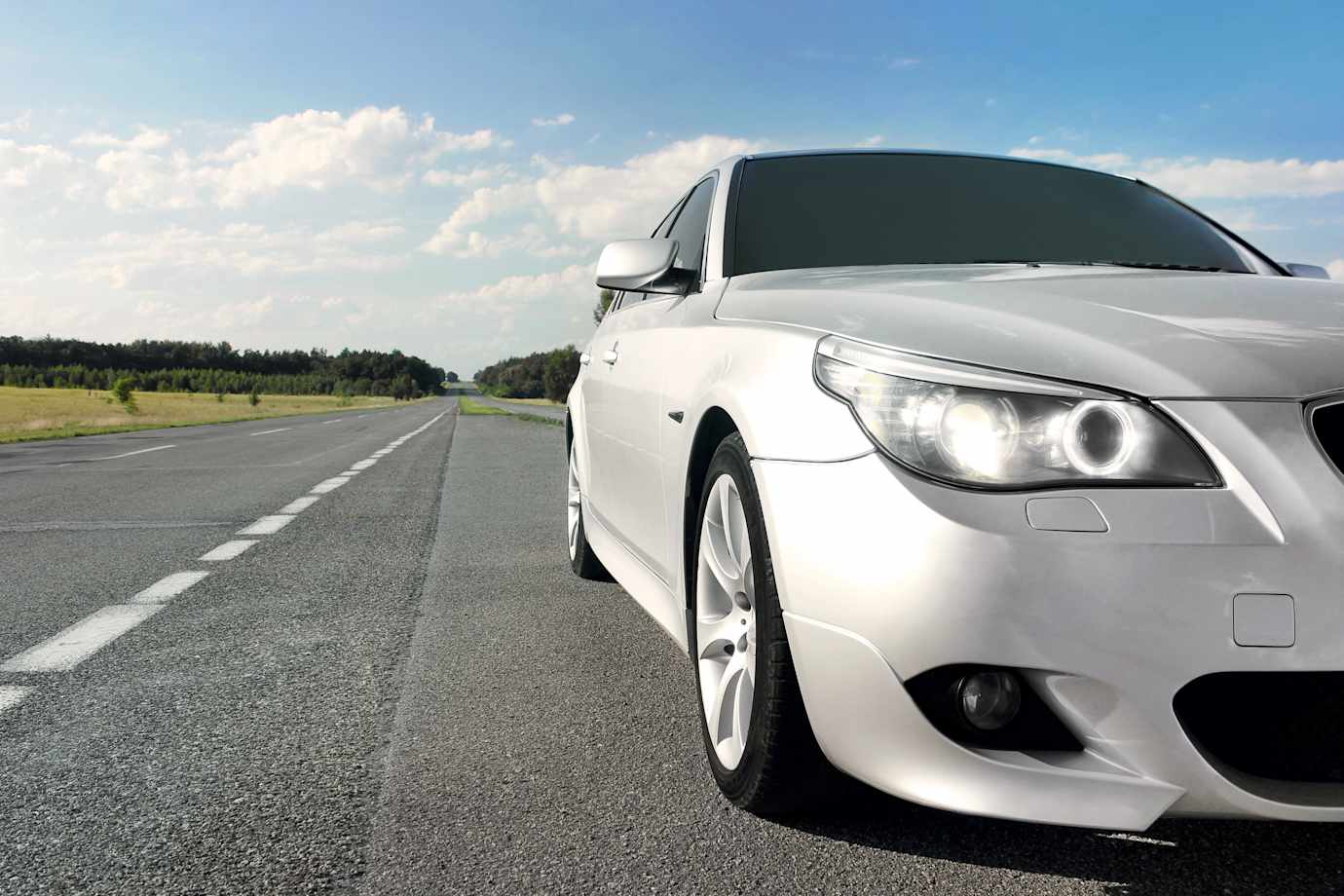 Advanced driver assistance systems (ADAS) car on highway shoulder