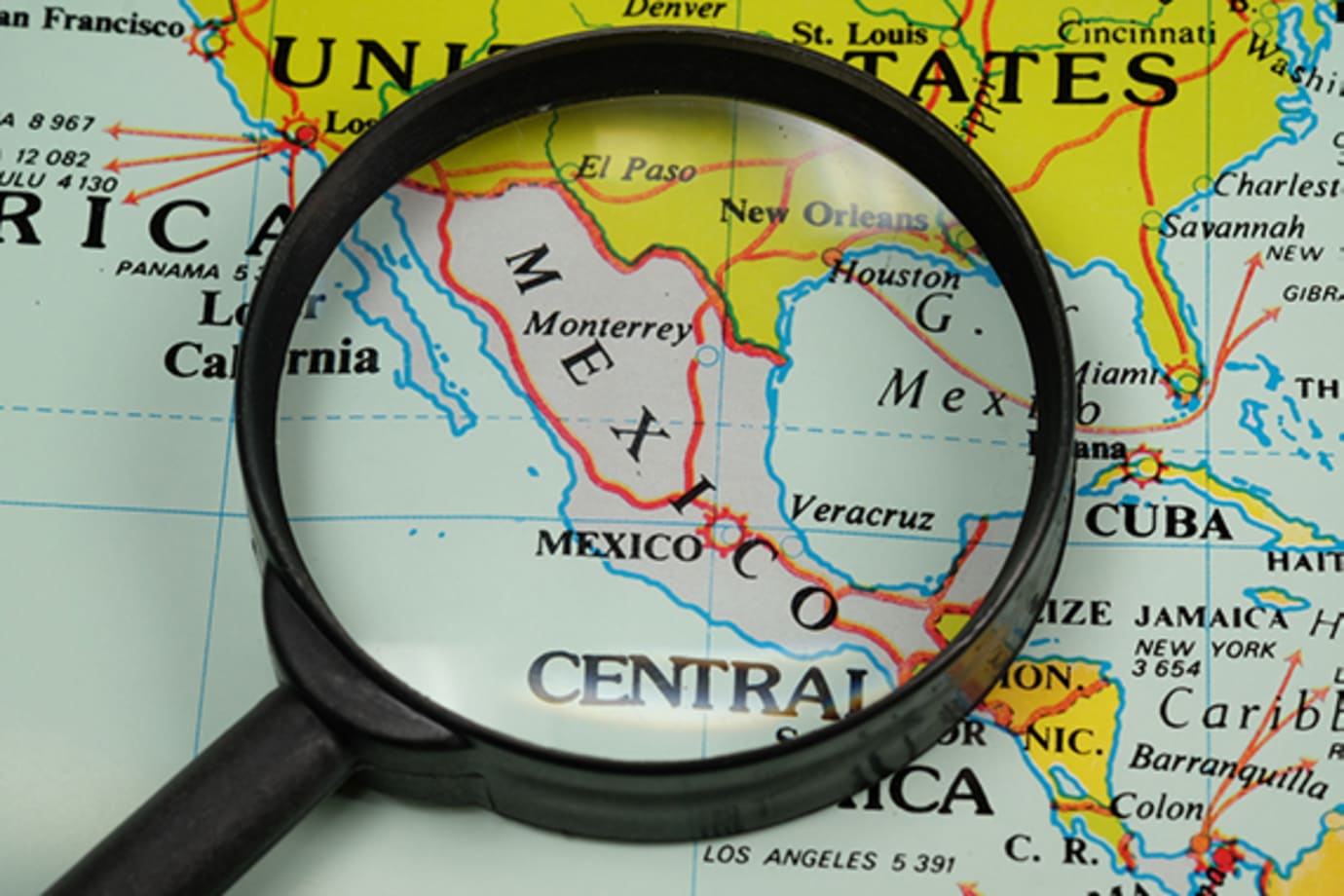 map of mexico with magnifying glass