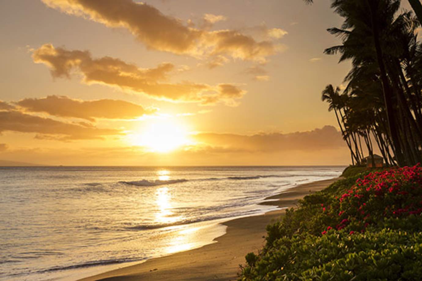 Kaanapali beach at sunset on Maui, Hawaii