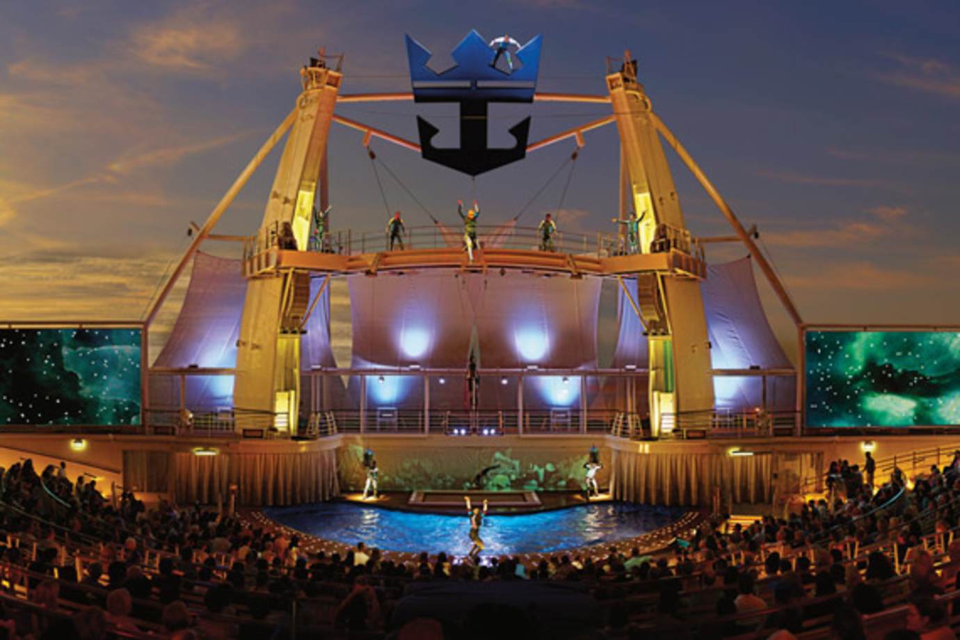 performers in aquatheater on royal caribbean cruise