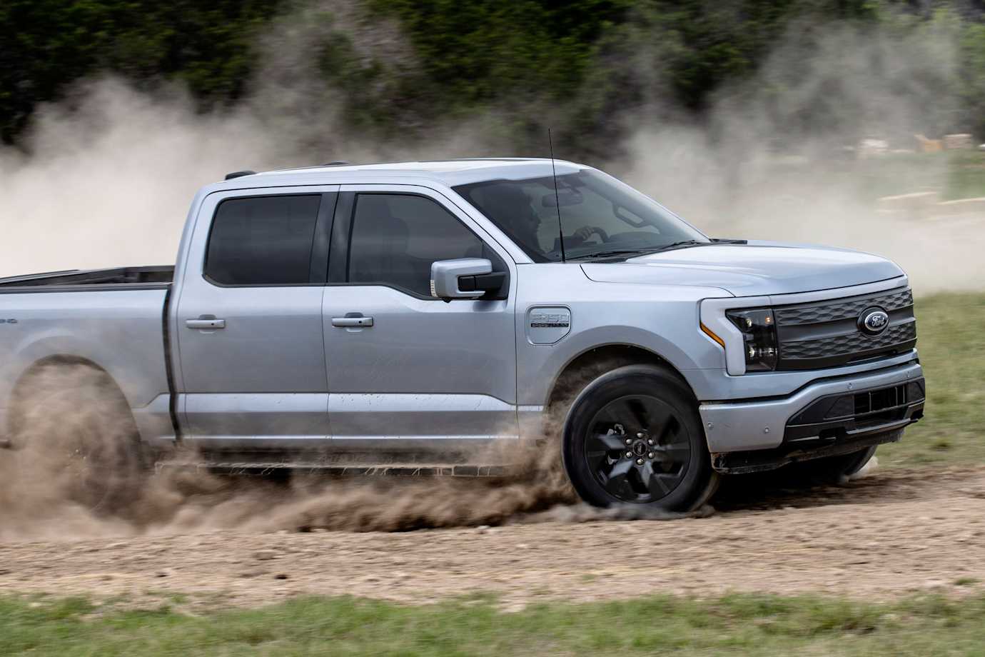 Ford F-150 Lightning Lariat on a closed rally course.