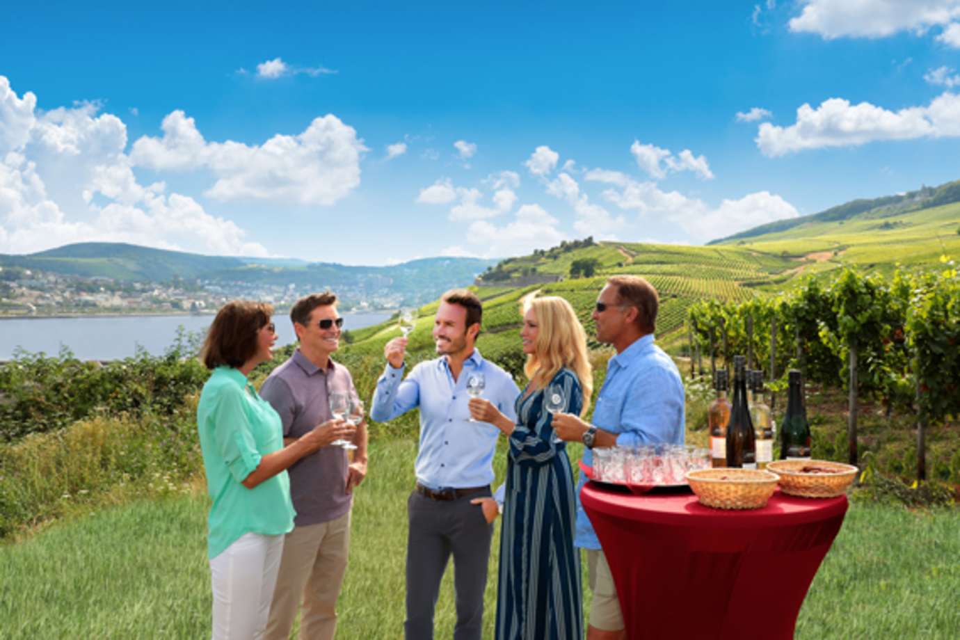 guests enjoying a wine tasting on an ama waterways river cruise