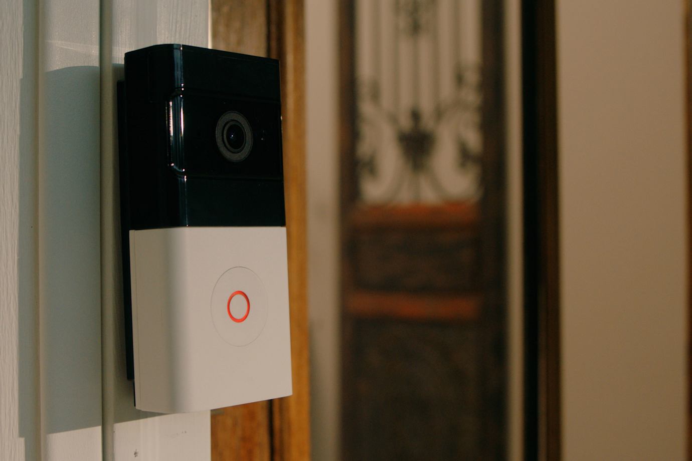 Doorbell camera mounted on wall