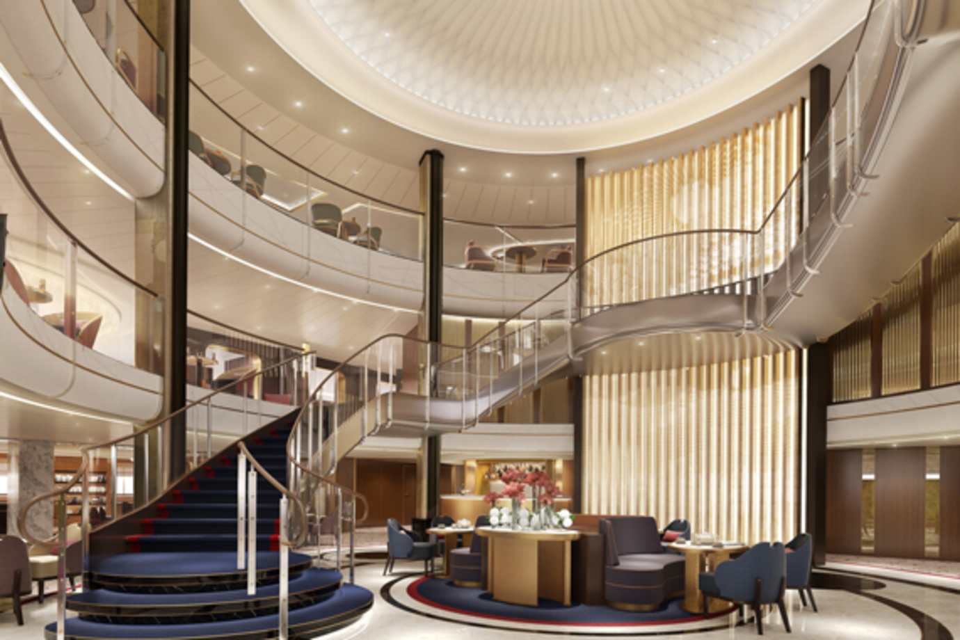 grand lobby on cunard's queen anne