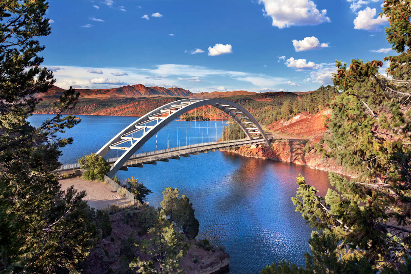 Cart Creek Bridge over the water at Flaming Gorge National Recreation Area.