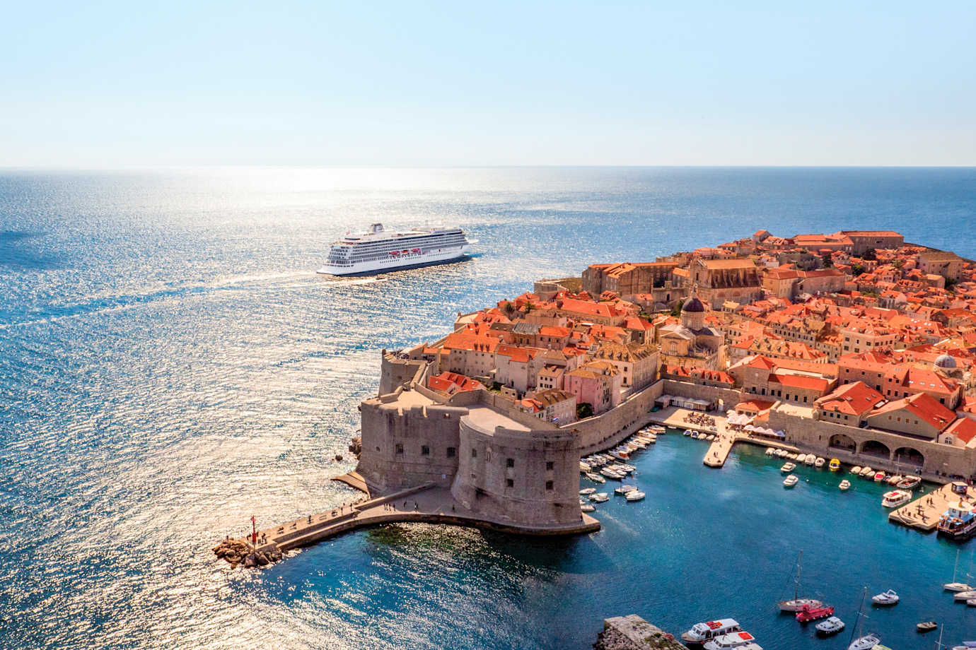 viking ocean ship sailing off the coast of dubrovnik