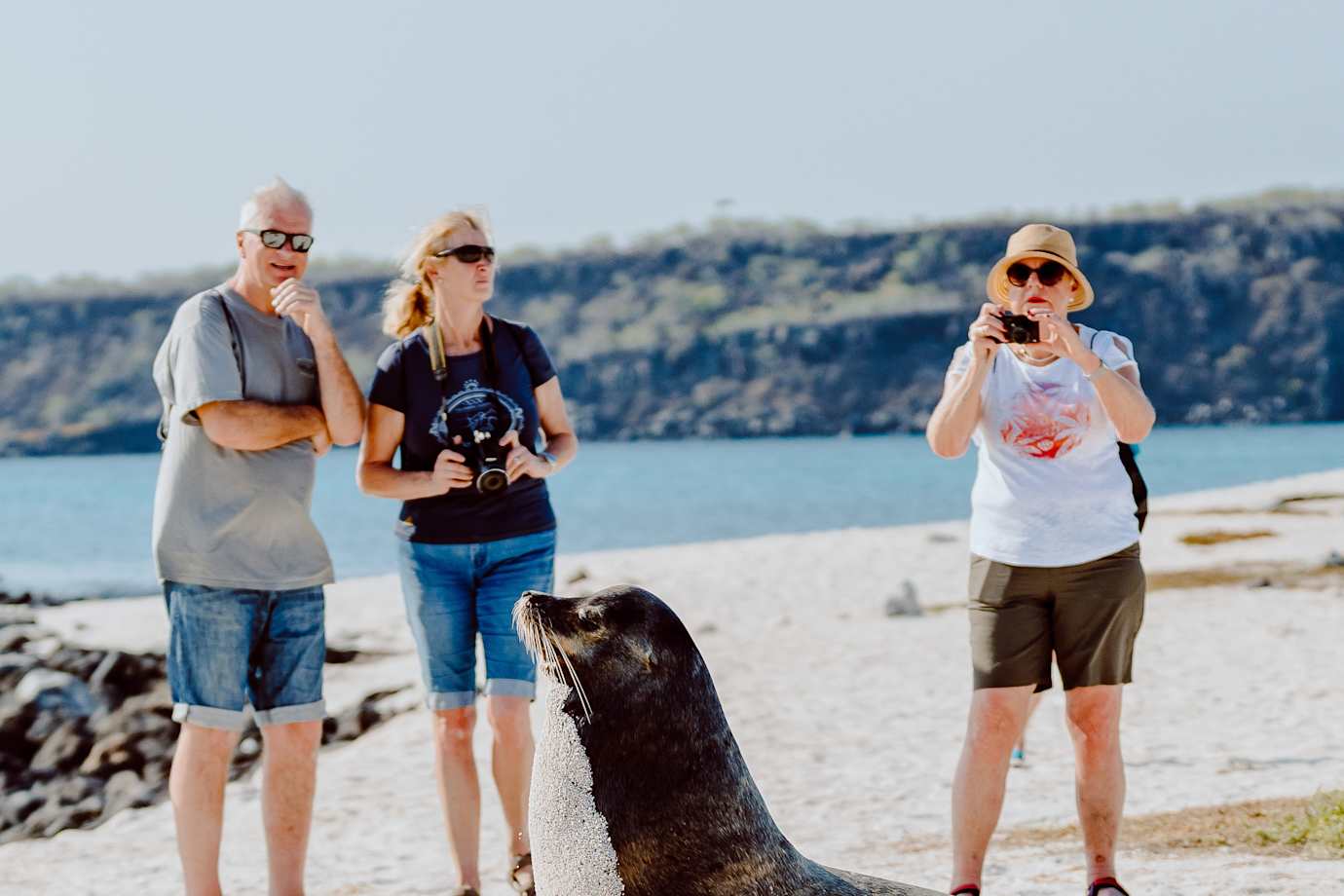 HX guests on a nature walk in the galapagos islands