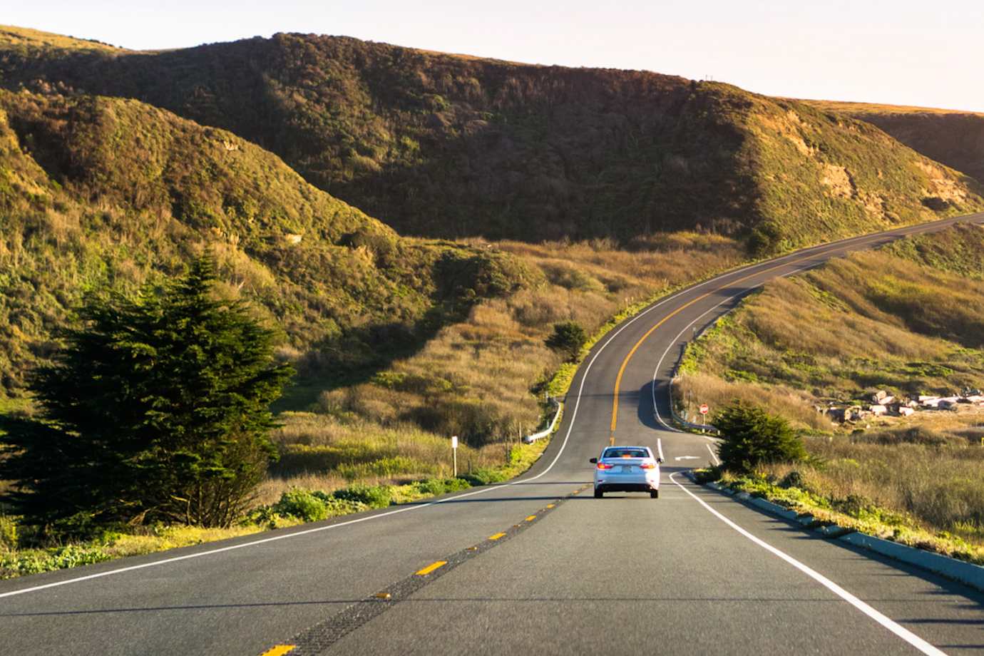 a car drives in California