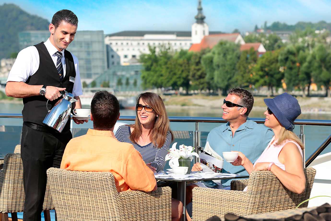 guests having breakfast on sundeck of amawaterways ship