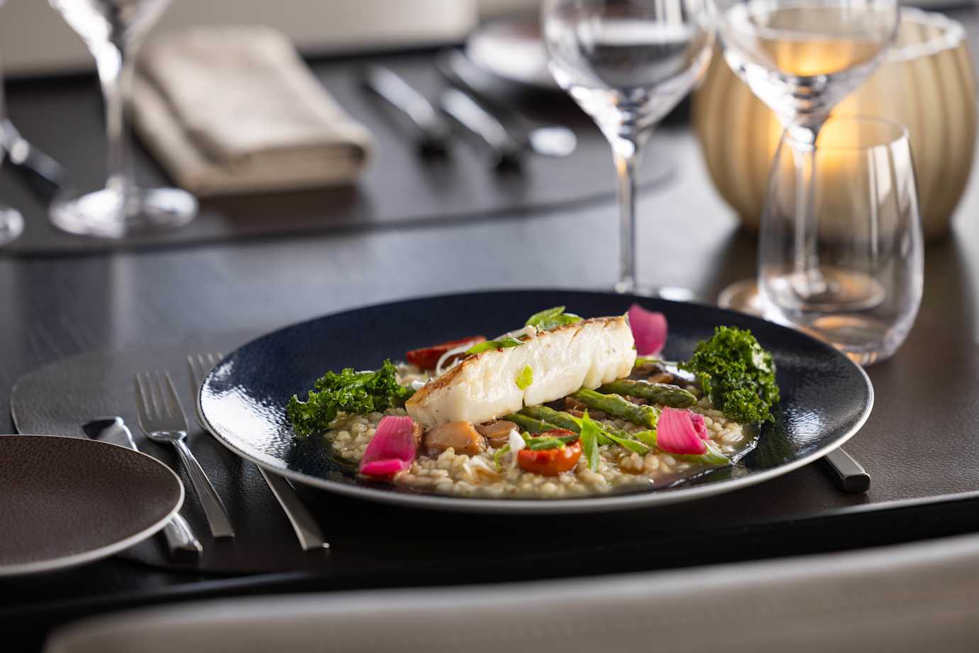 elegant food served in lindstrom cafe on HX voyages