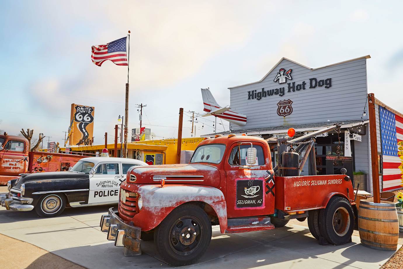 A vintage tow truck in Seilgman, Arizona, along Route 66.