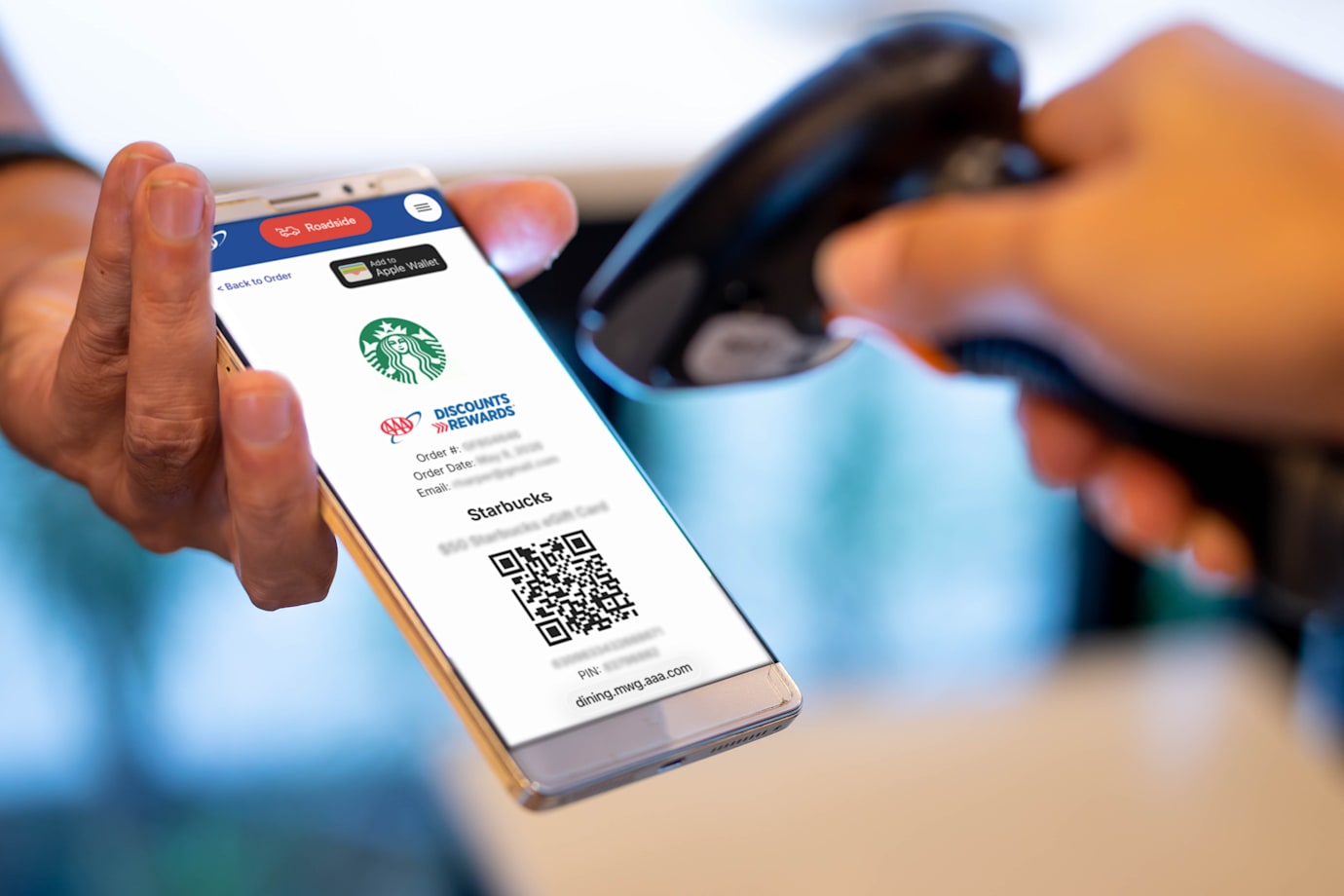 a AAA Member uses an egift card at a Starbucks