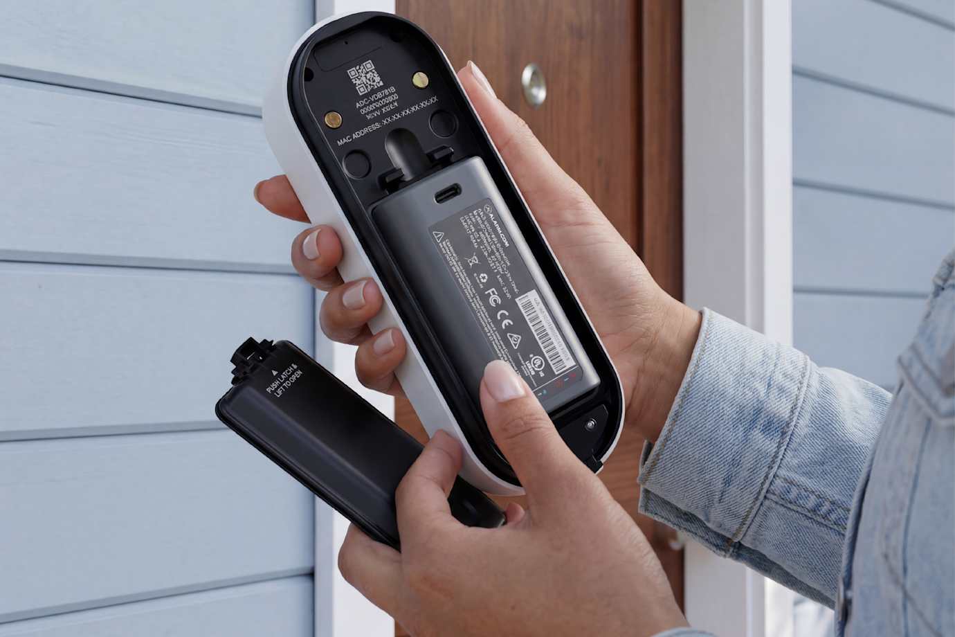 Doorbell camera mounted on wall