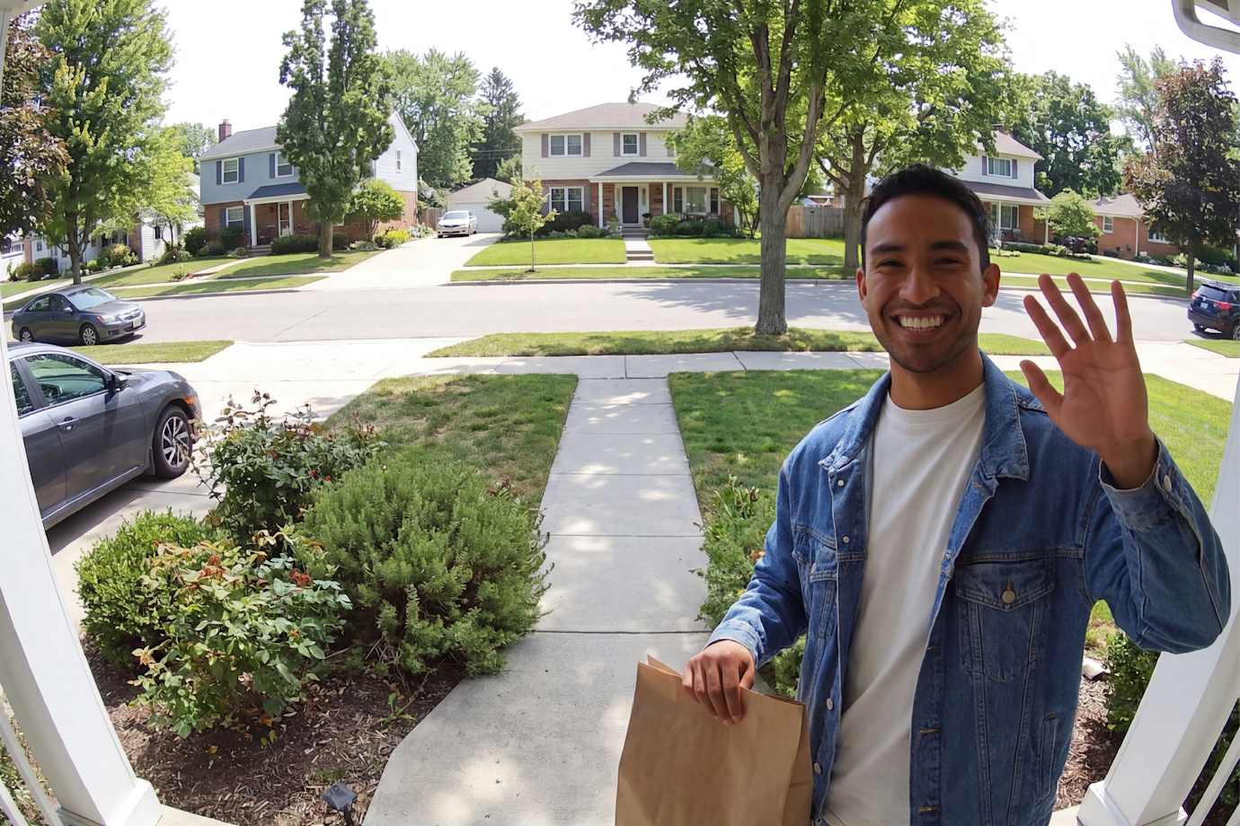 Person on camera with package