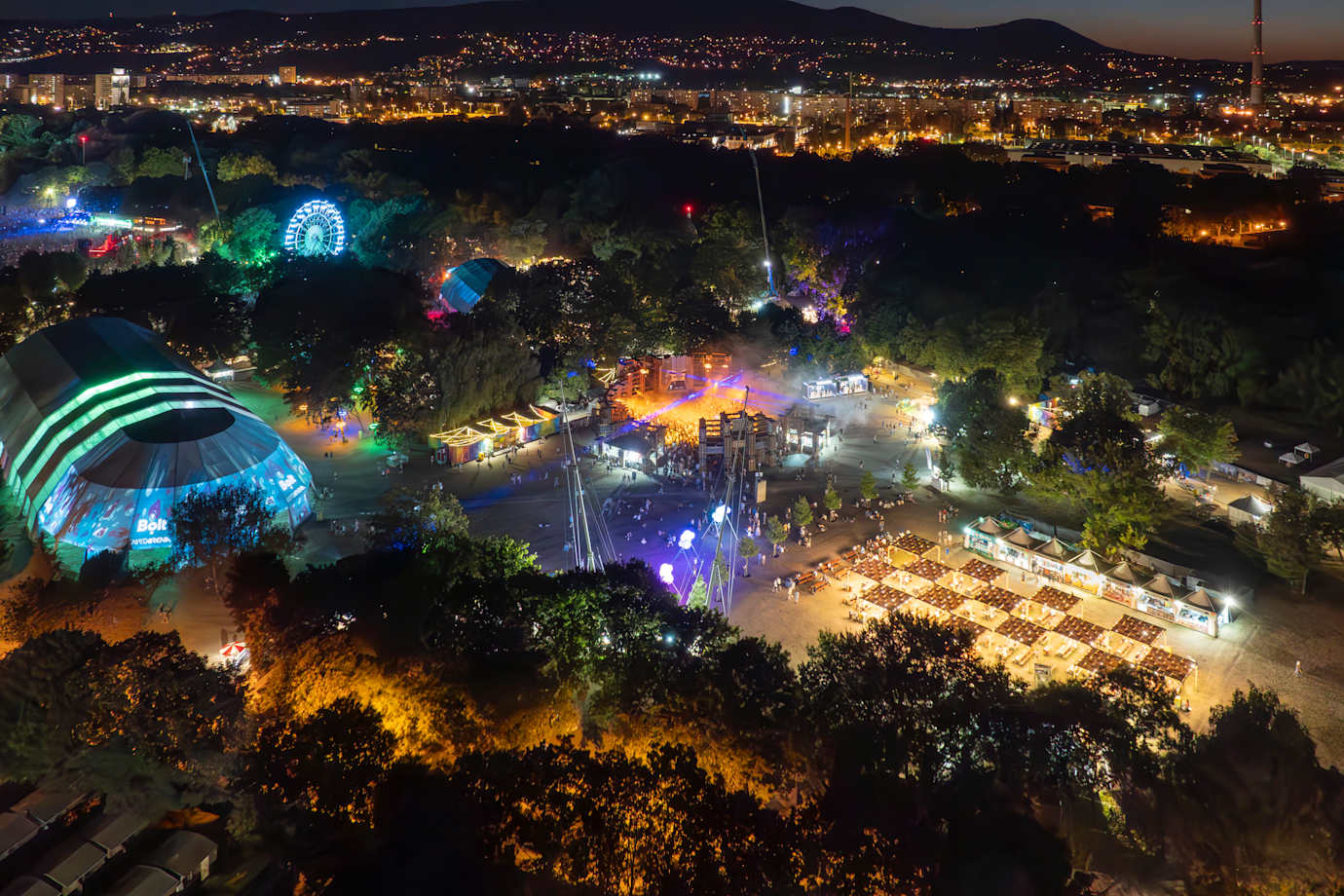 Aerial view about the Sziget festival in Budapest.