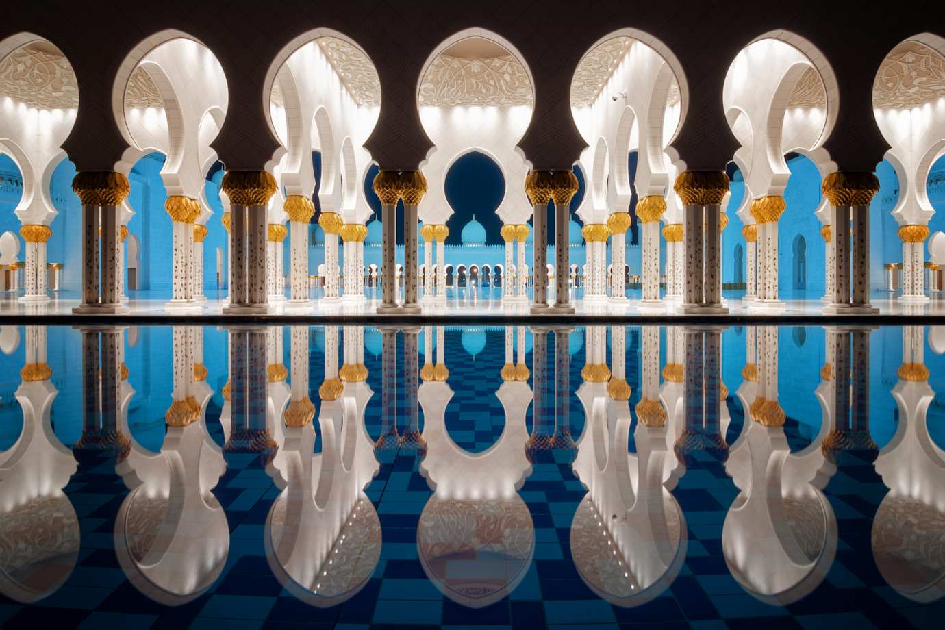 Amazing night reflection at Mosque, Abu Dhabi, United Arab Emirates