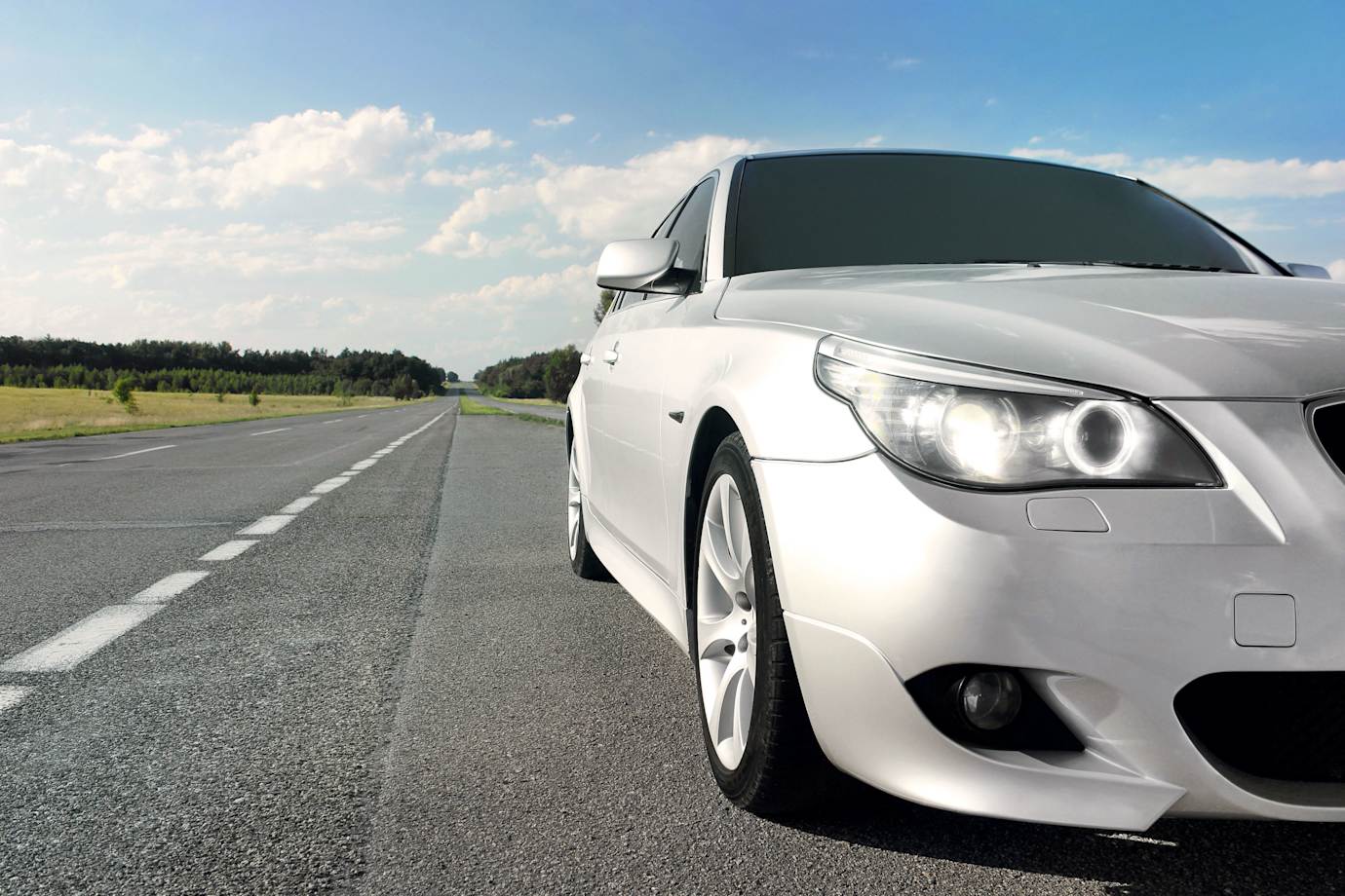 Advanced driver assistance systems (ADAS) car on highway shoulder
