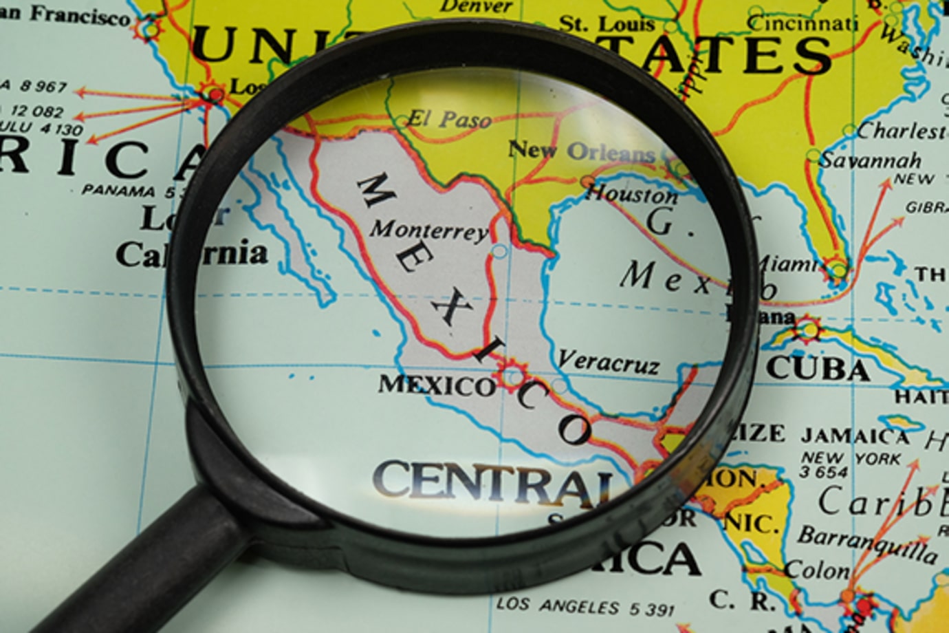 map of mexico with magnifying glass