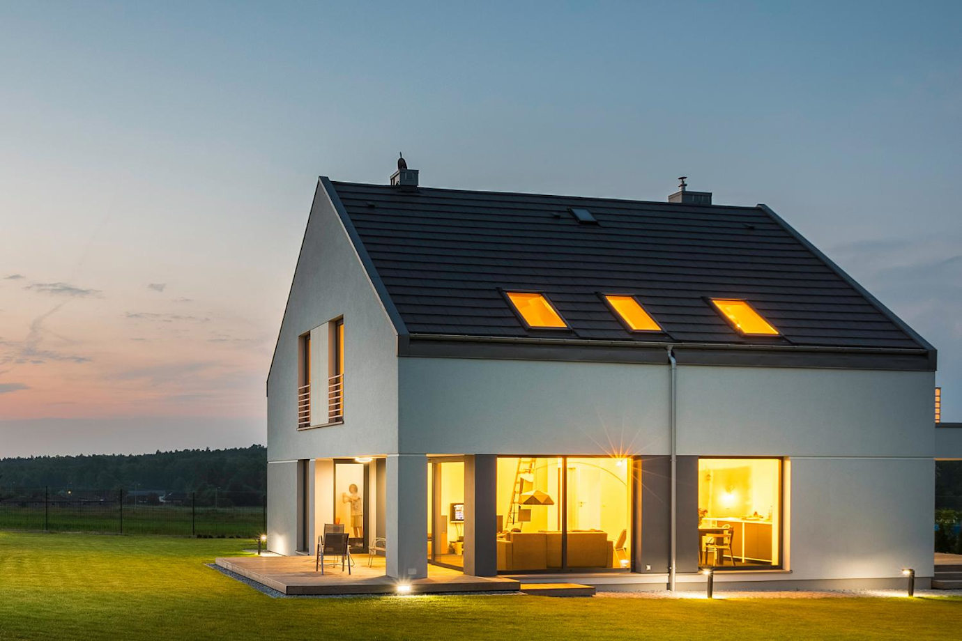 Modern automated smart home from the outside.
