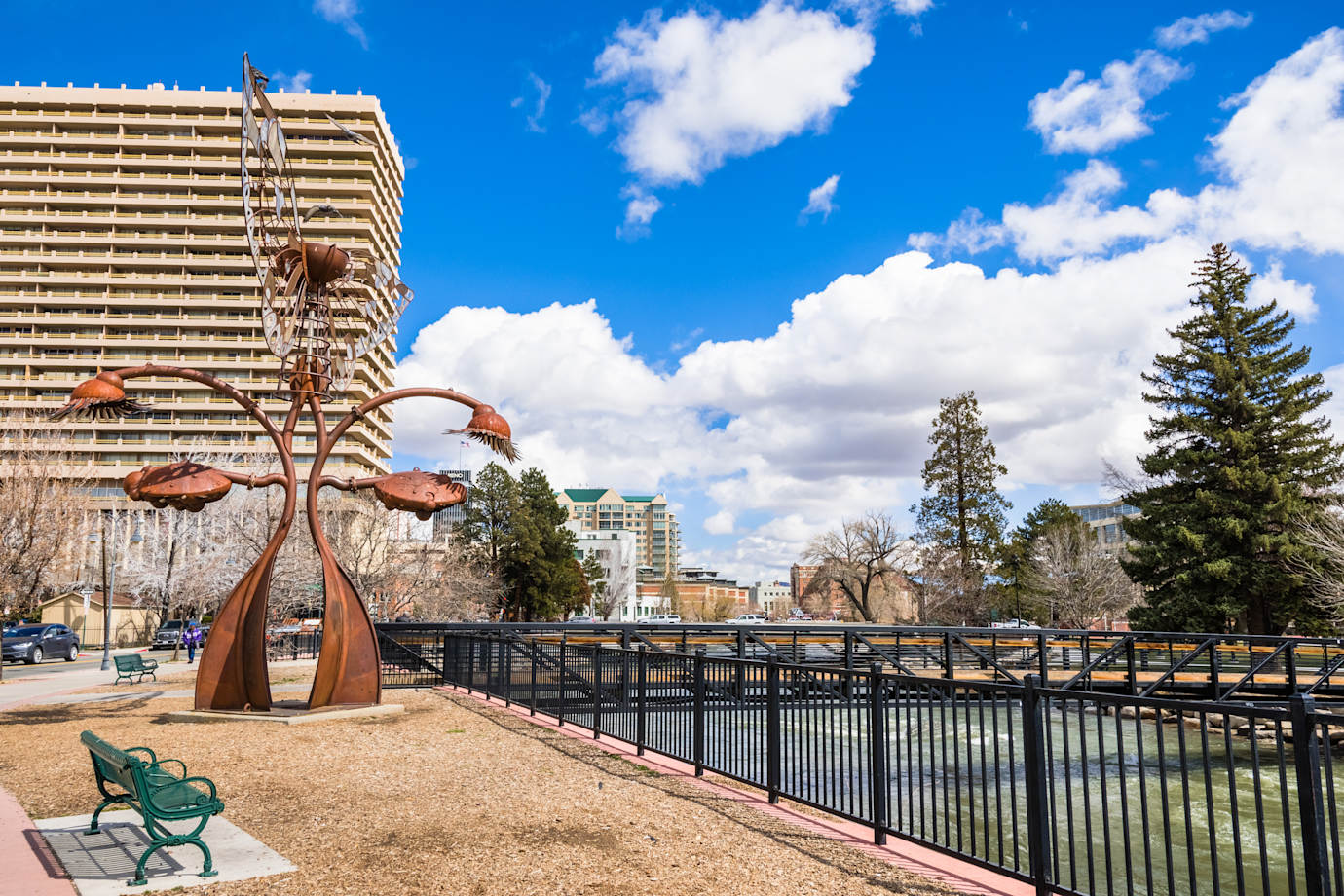 Sculptures on the bank of the Truckee River in downtown Reno, Nevada.