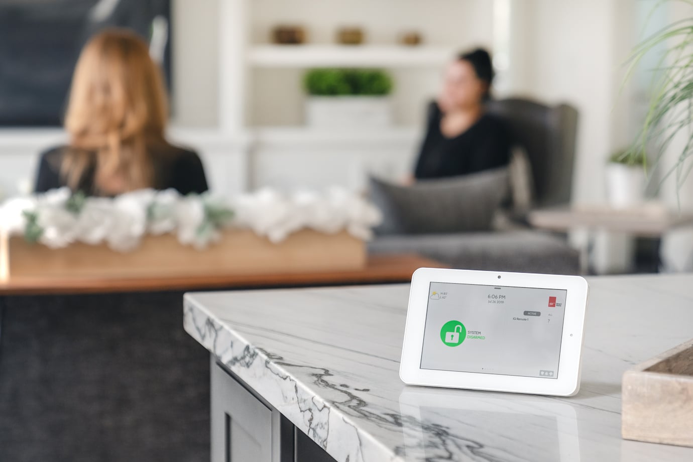 AAA Smart Home Security control panel sitting on a countertop.