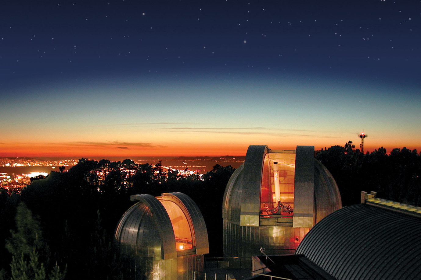 The sky darkens over the Chabot Space Center in Oakland, California.