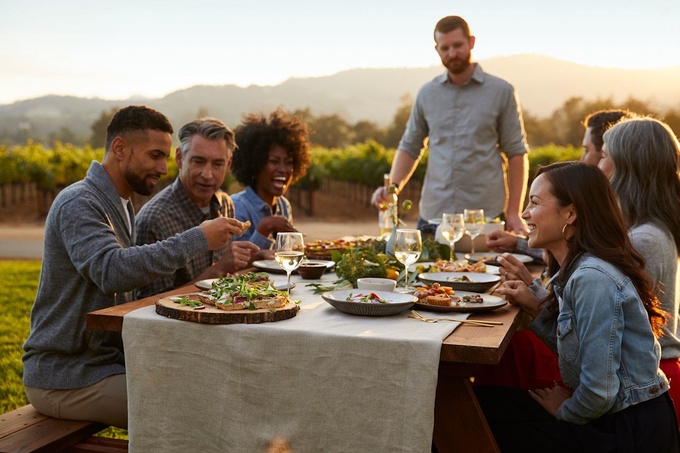 People dine outside at the Farm-to-Table Dinner at Kendall-Jackson in Fulton, California.