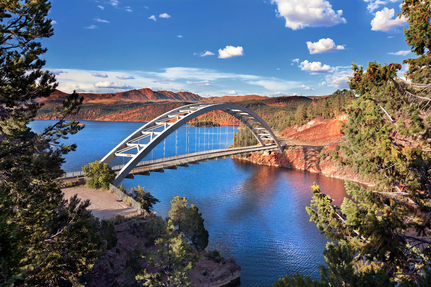 Cart Creek Bridge over the water at Flaming Gorge National Recreation Area.