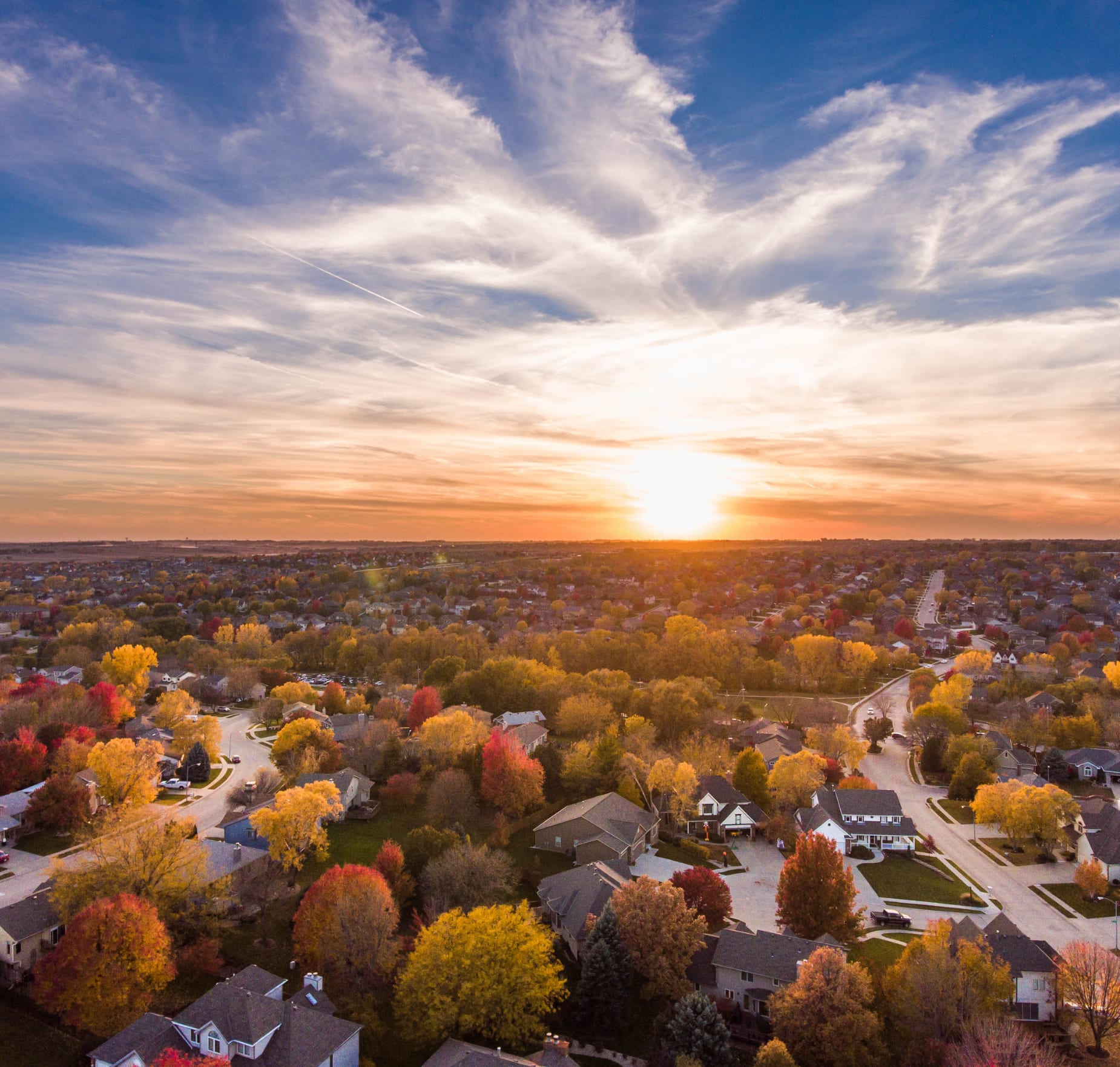 sunset over a neighborhood