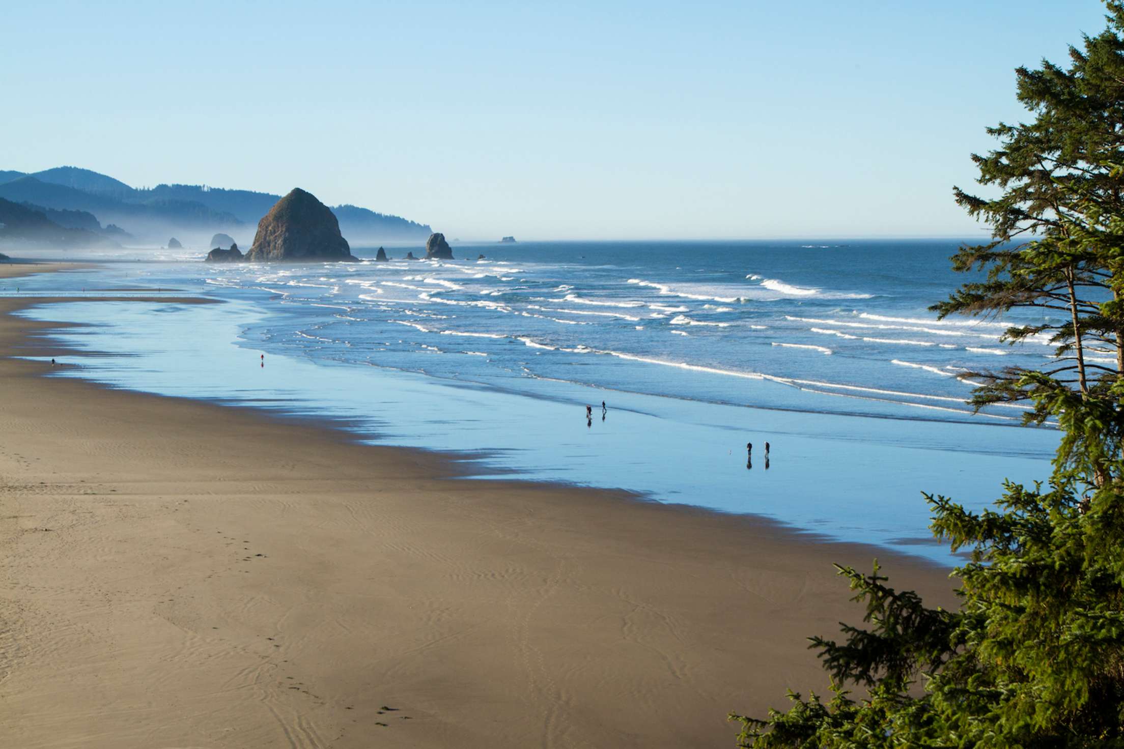Cannon Beach in the morning with Haystack Rock in background, picture