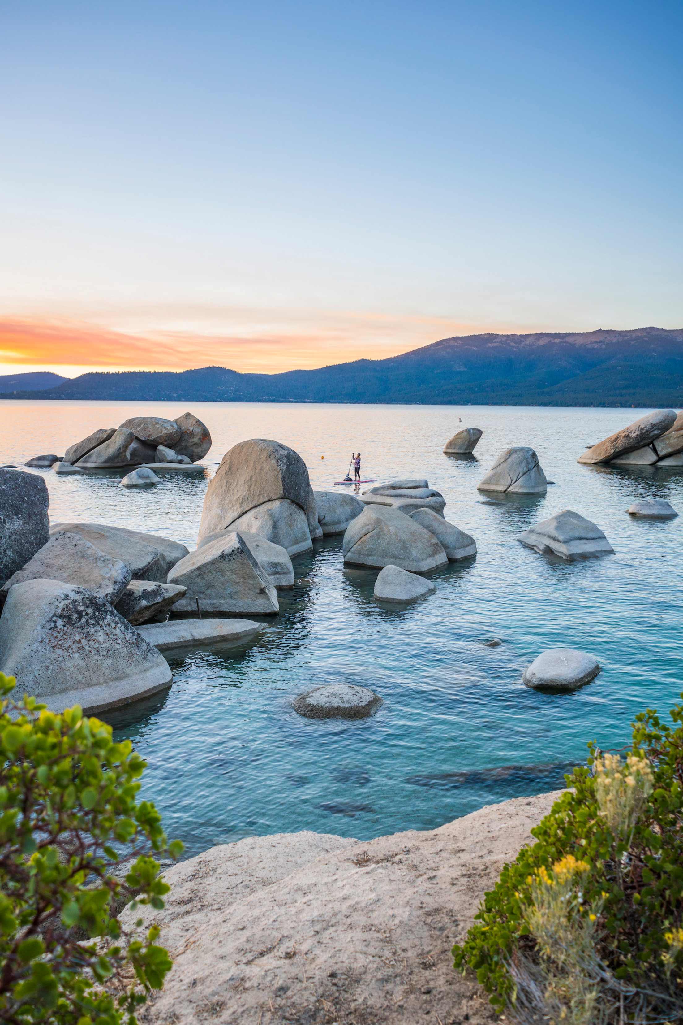paddle-boarder at Sand Harbor, Lake Tahoe, CA, picture