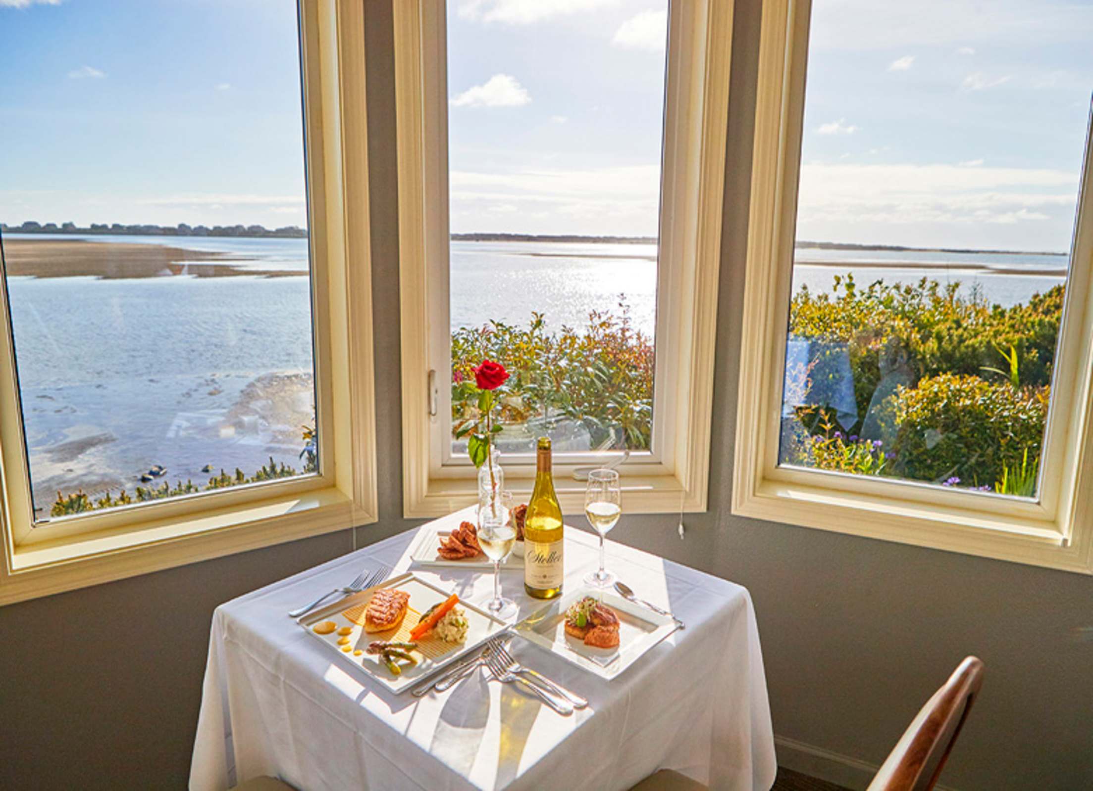 halibut and crab cakes with an ocean view at the Bay House in Lincoln City, Oregon, picture