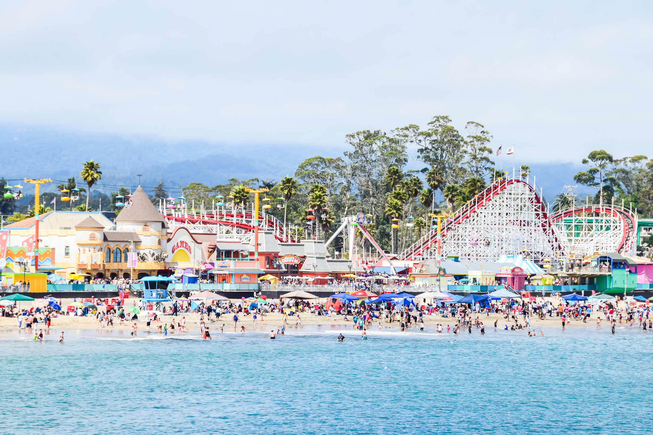 the Santa Cruz, California Beach Boardwalk during peak season, picture