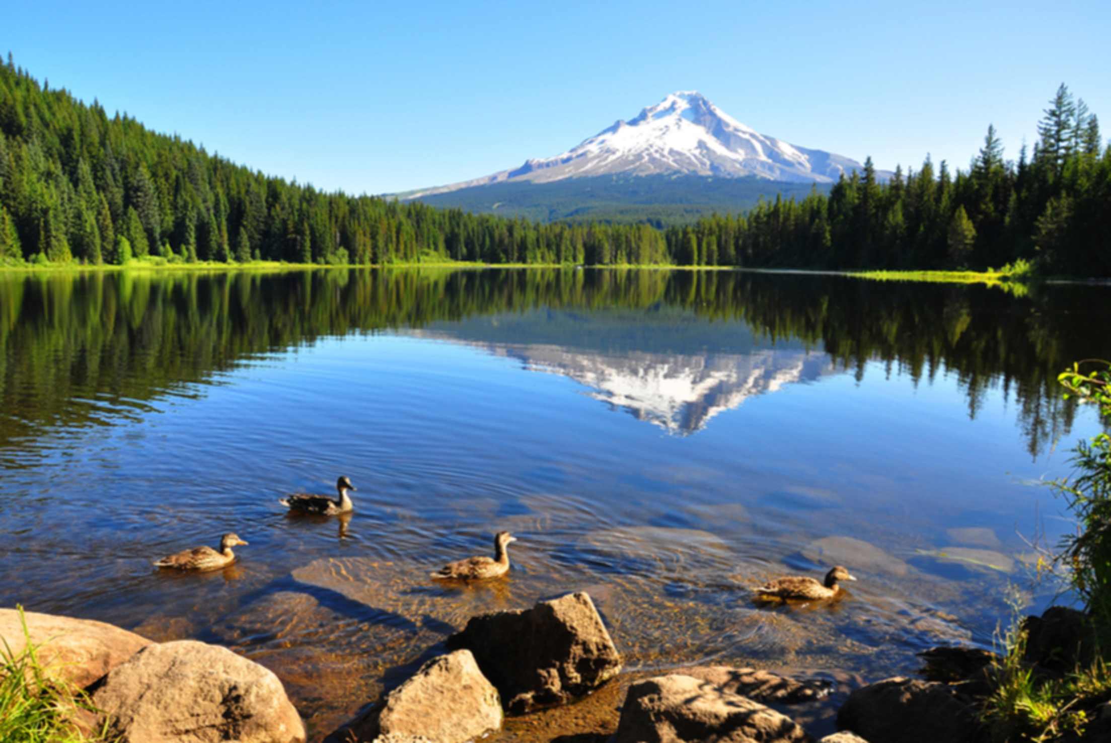 Mount Hood reflected in Trillium Lake in Oregon, picture