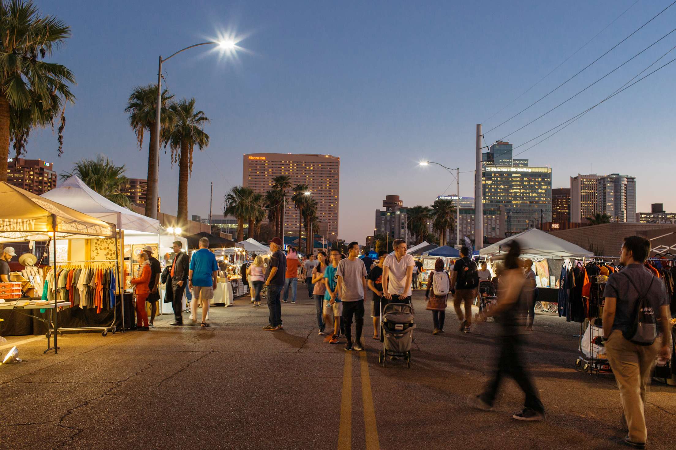 People enjoying Phoenix, Arizona Roosevelt Row First Fridays in the street, picture