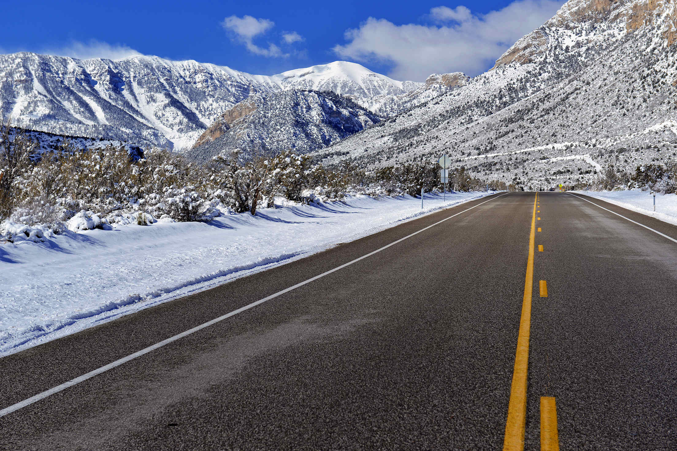 Snow-lined road in the Spring Mountains National Recreation Area, picture