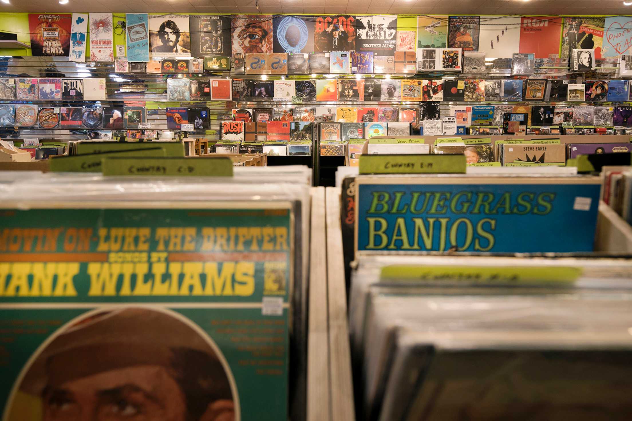 a selection of records at Cactus Records in Bozeman, Montana