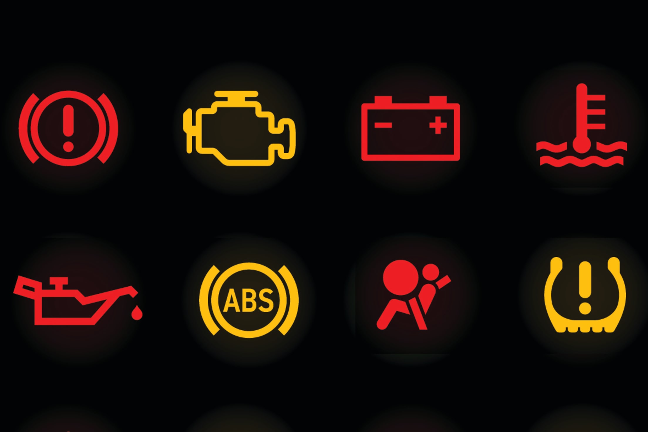 Graphic of dashboard warning lights lit up.
