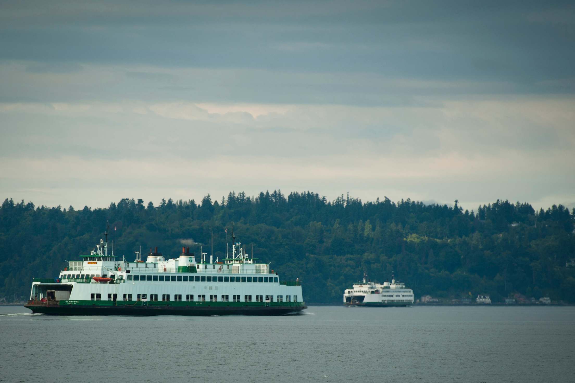 a ferry passes Vashon Island, Washington, photo
