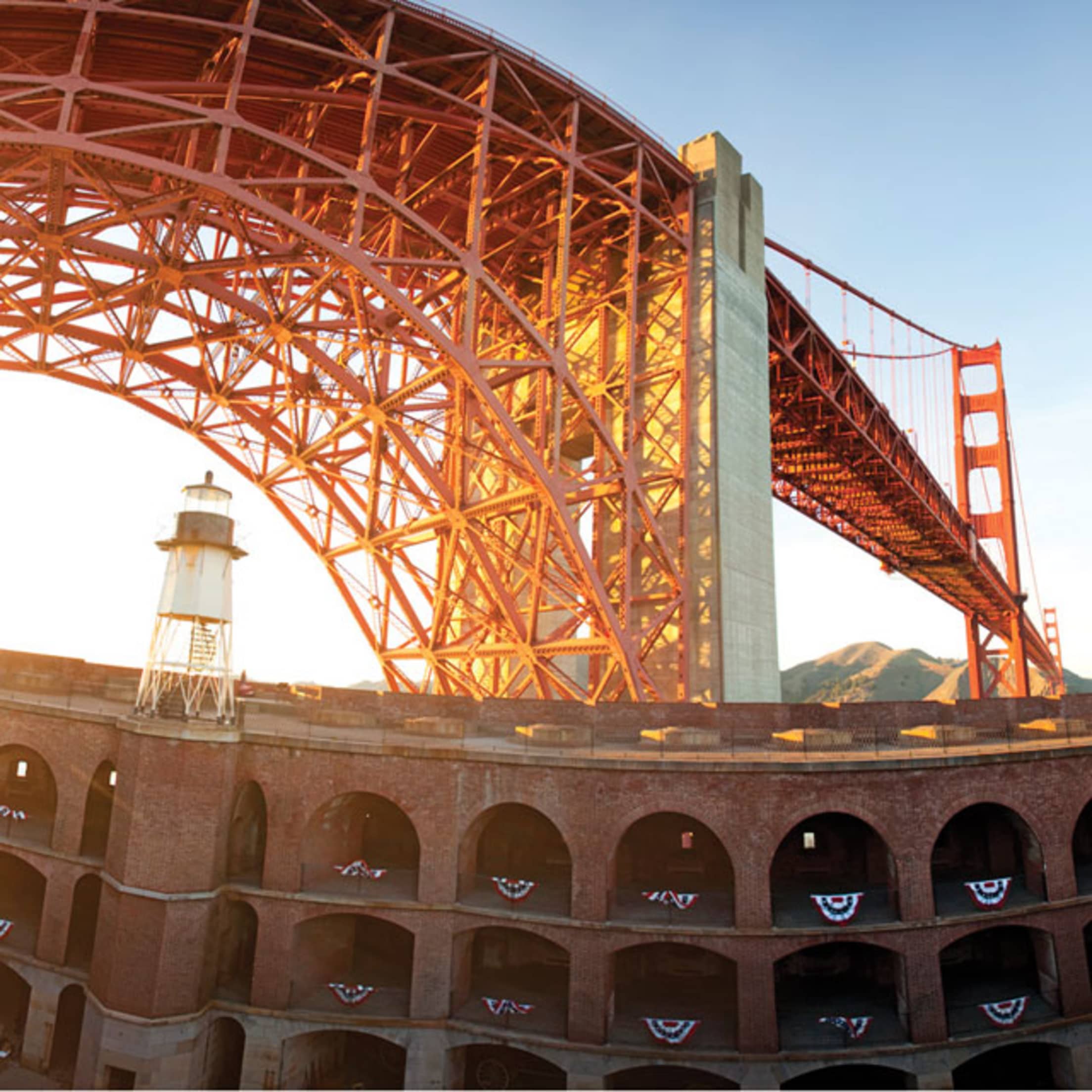 Golden Gate arches over Fort Point on the southern shore in San Francisco, picture