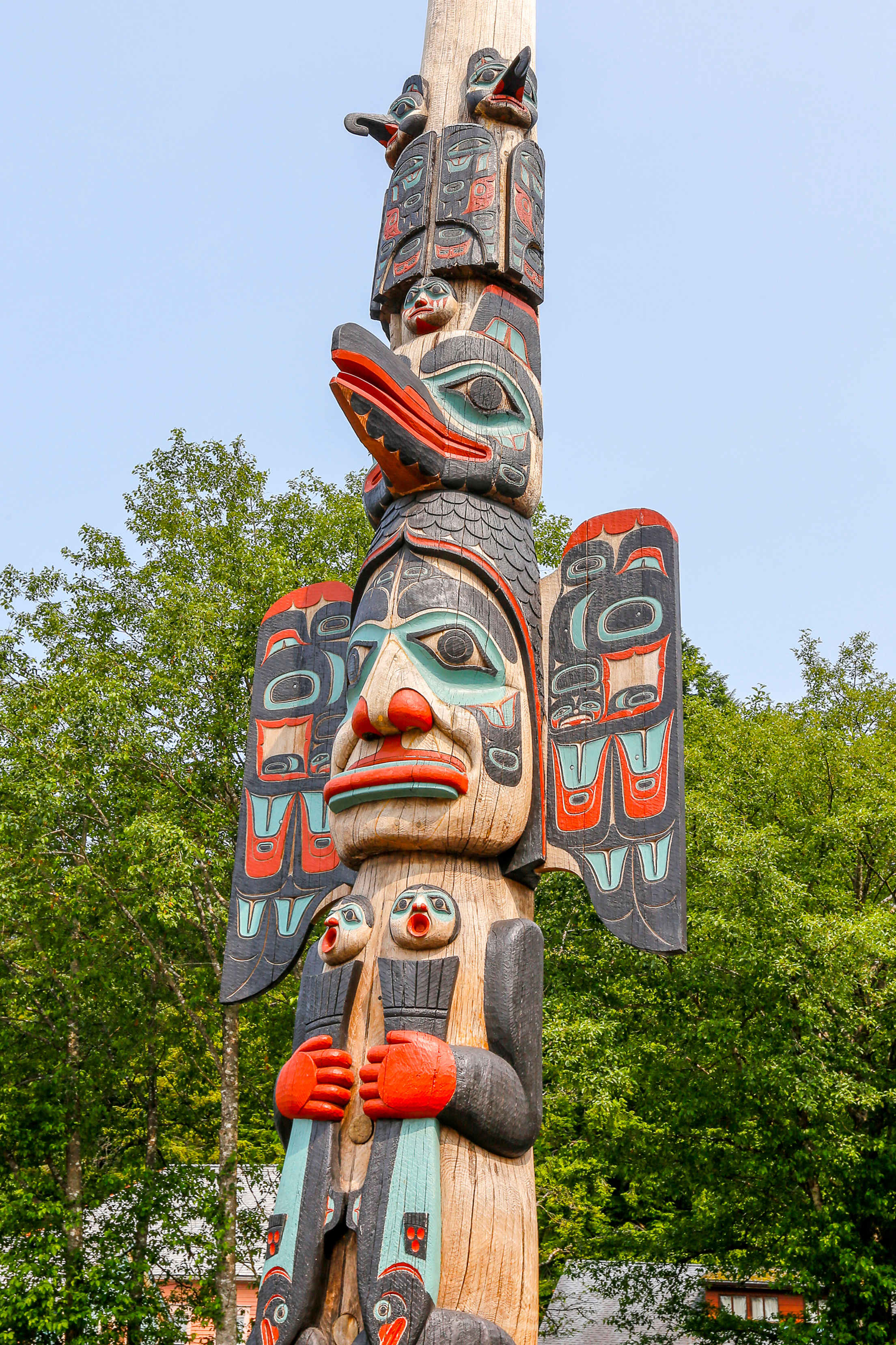 Totem poles in the Saxman Native Village.