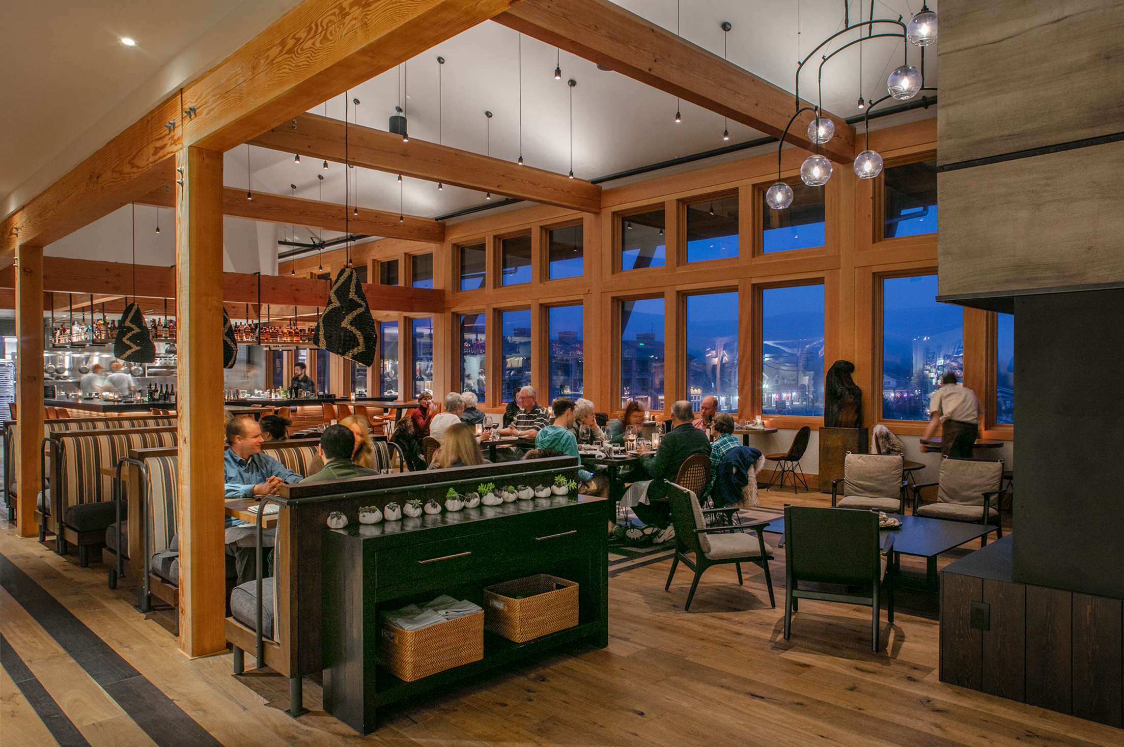 Meridian restaurant interior with guests in Pacific City, Oregon