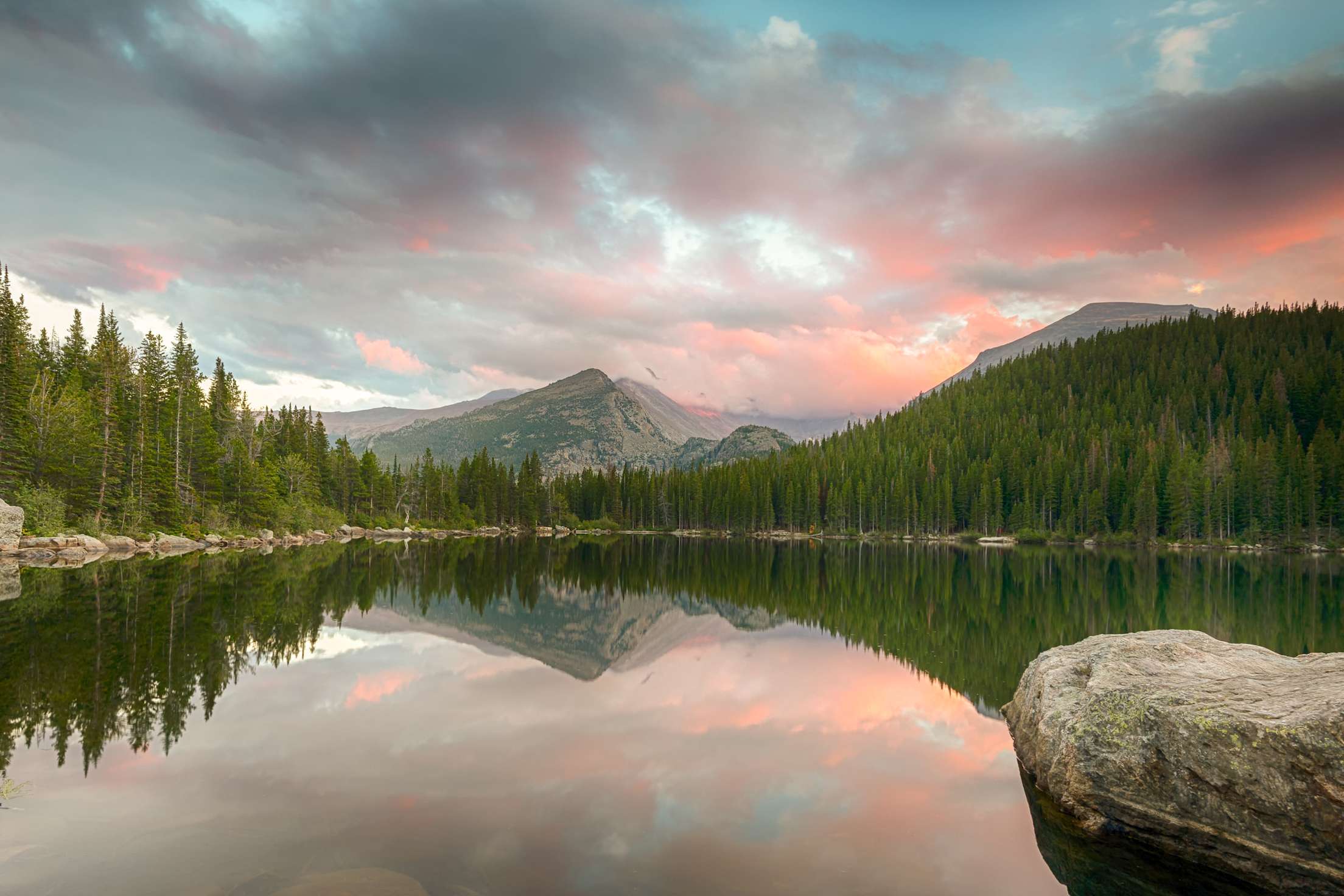 Longs Peak reflected in Rocky Mountain National Park's Bear Lake.