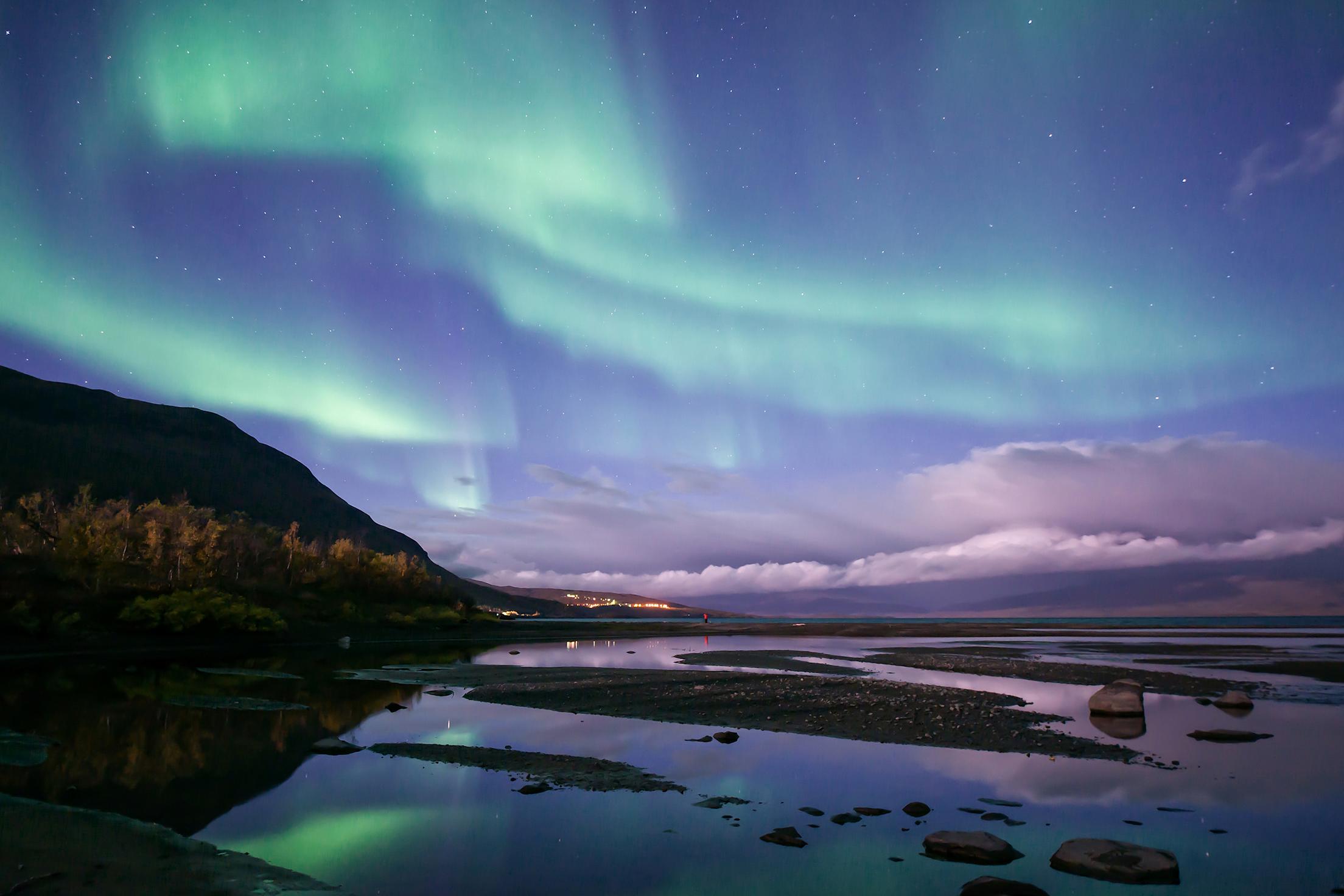 Northern lights dance over Abisko National Park in Sweden.