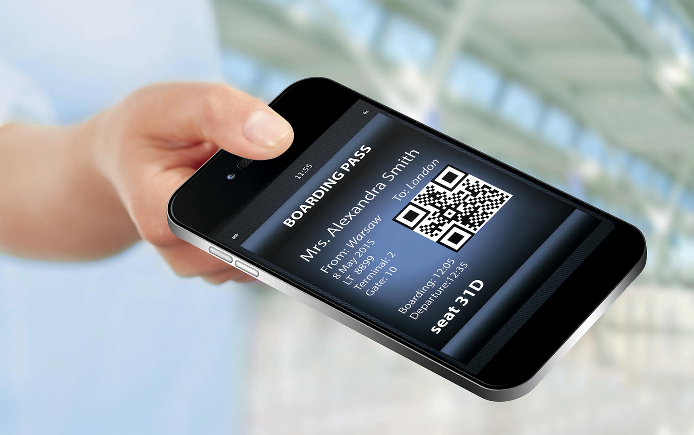phone in hand with app as paperless boarding pass