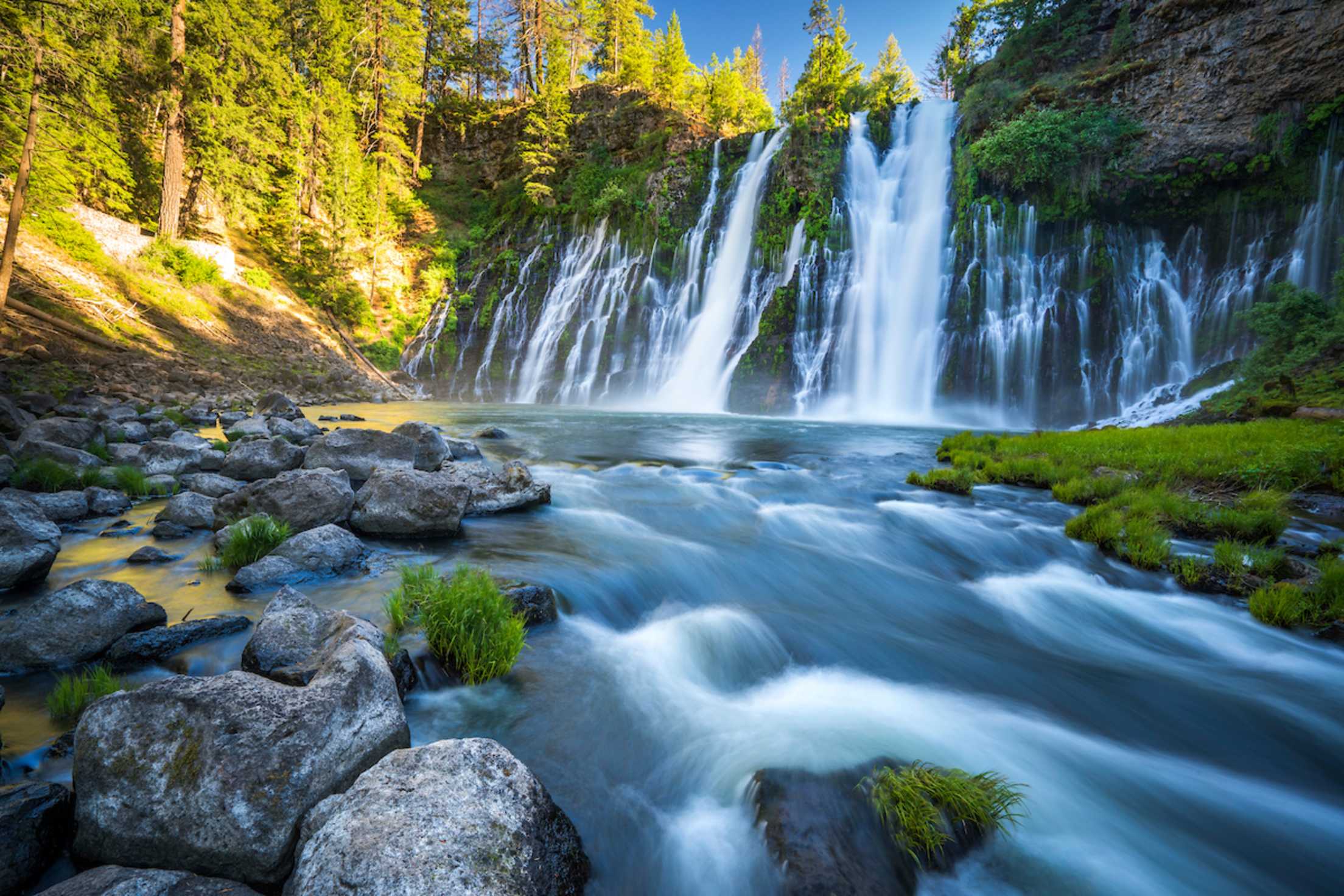 burney falls flows fast near Redding, California