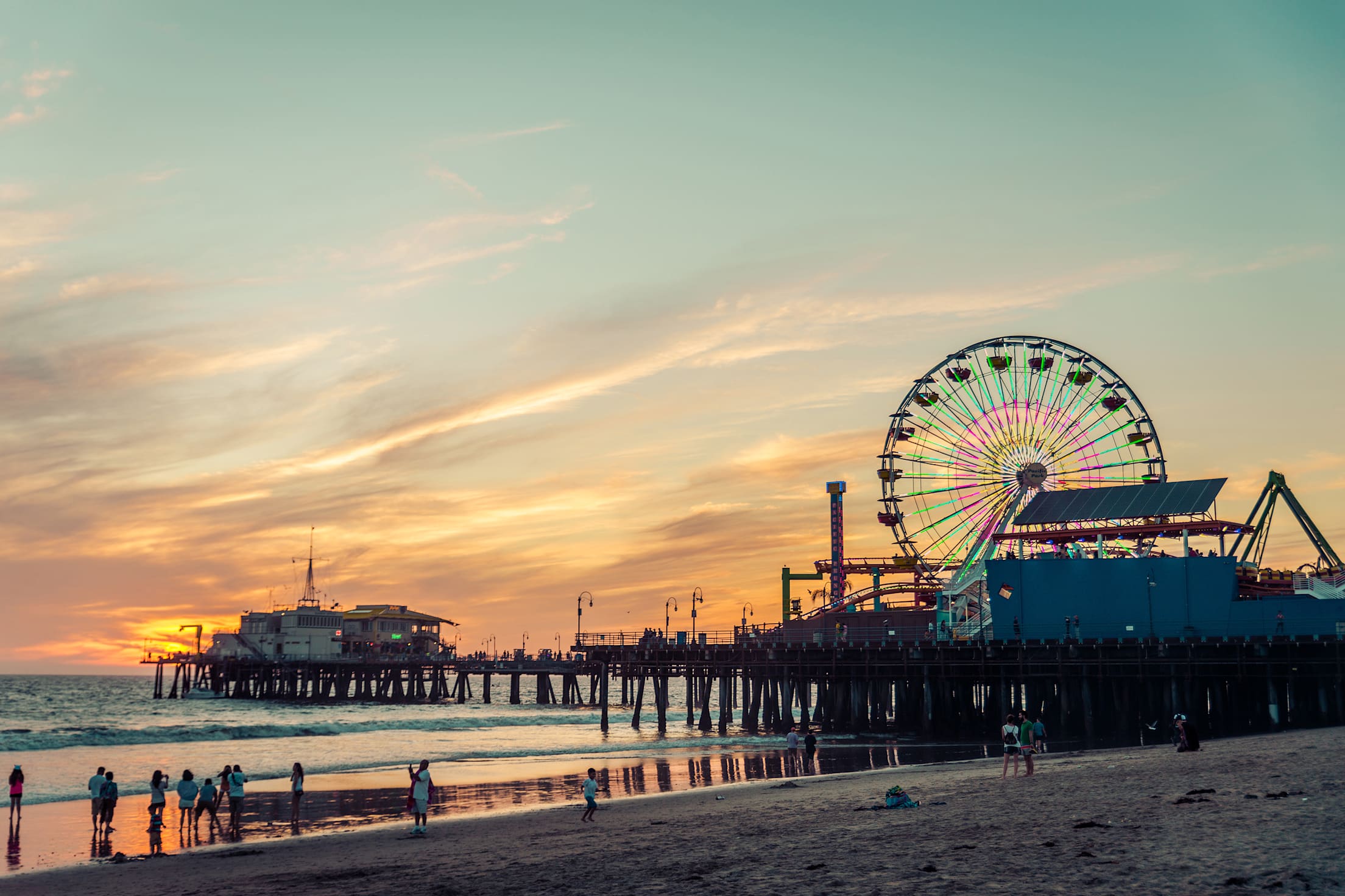 Santa Monica Pier at Sunset.